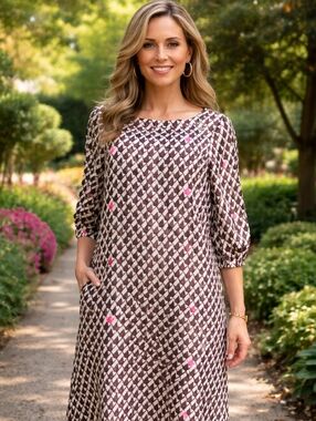 Lilly Pulitzer brown & pink paper crane dress